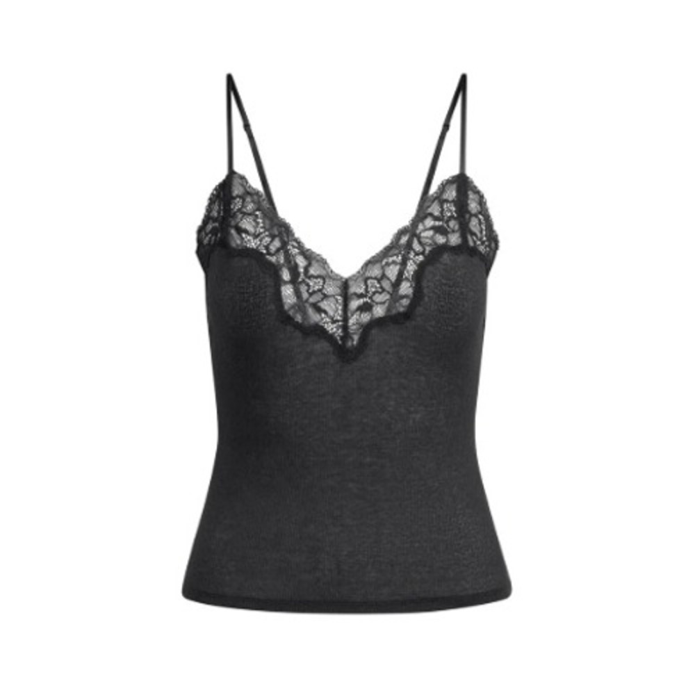 Skims Sheer Cotton Lace Tank Soot Black TP-CAM-9775W Camisole 2X